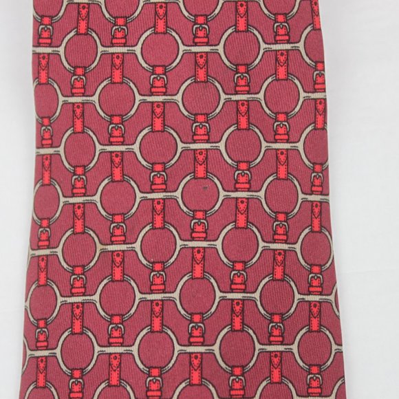 Hermes Vintage Horse Bit Burgundy Silk Tie - Picture 8 of 9